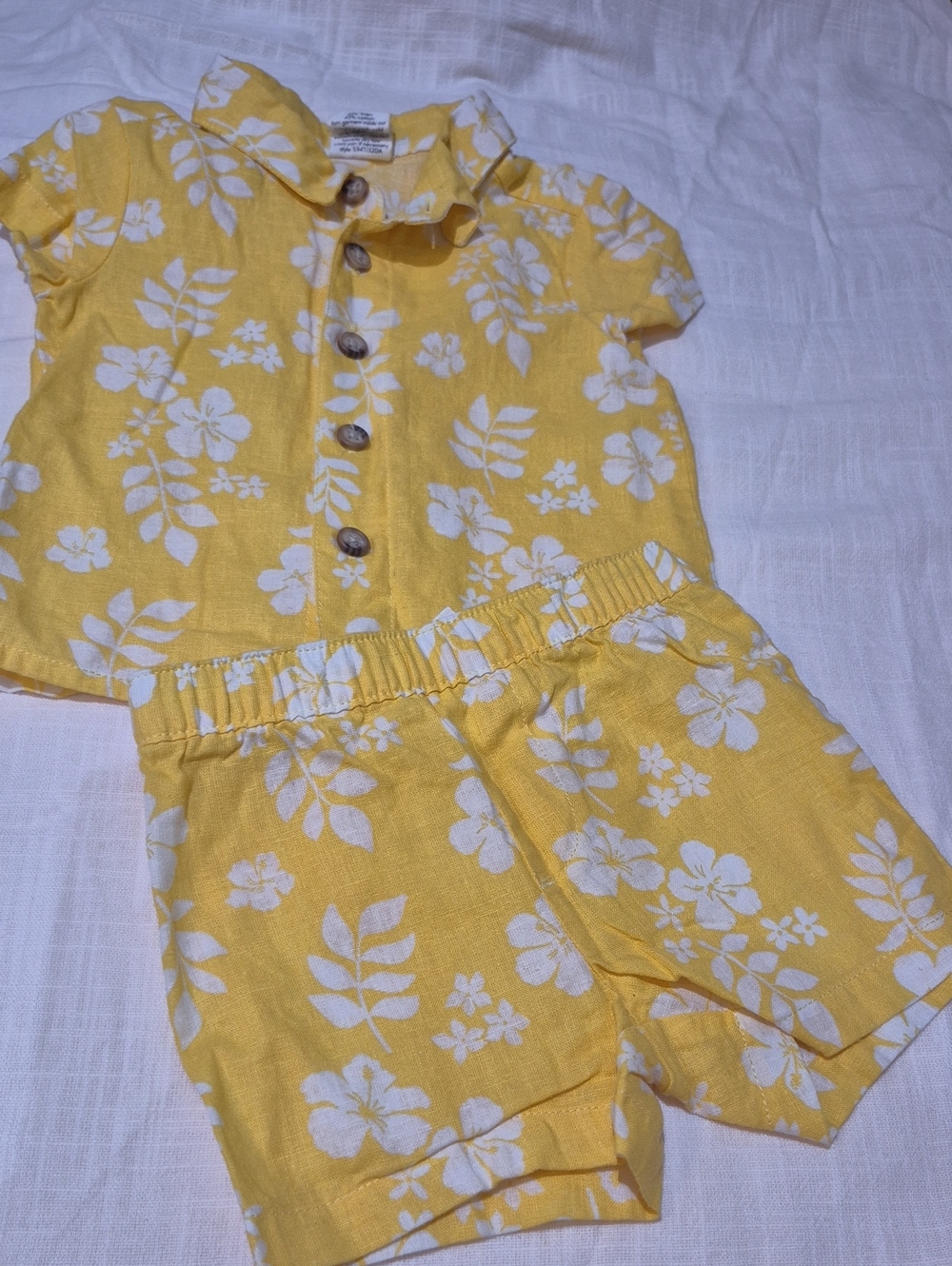 Starting Out Yellow Floral Short Set with Button-Front Top